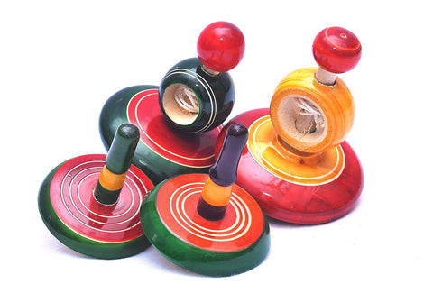 Kids Hand Spinning Wooden Tops Toys  | Reversible Spinning Top And Spinner With String | WDT66-06  ( ASSORTED PACK OF 1 )