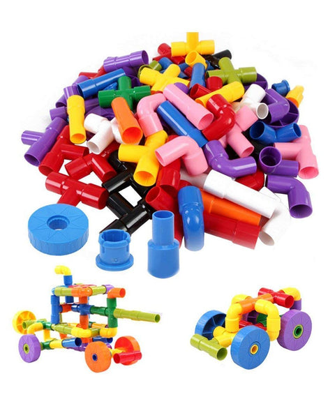 Building Blocks Pipes Puzzle Set Multicolor | INT455	PIPE BUILDING PUZZLE 90P