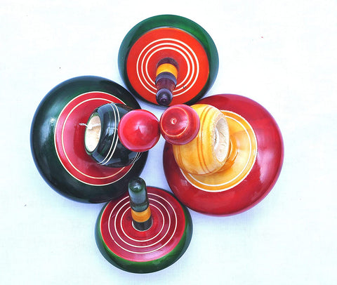 Kids Hand Spinning Wooden Tops Toys  | Reversible Spinning Top And Spinner With String | WDT66-06  ( ASSORTED PACK OF 1 )