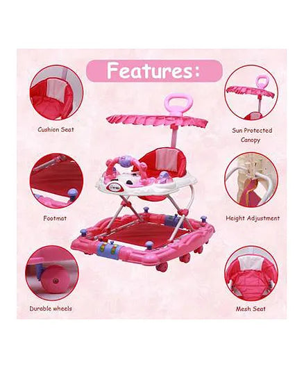 Baby Walker 6-18 Months Learn To Walk With Height Adjustable Light and Music Attractive Colours For Baby Boy and Girl LB WITH HOOD